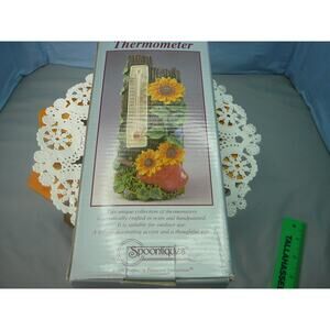 Vtg Spoontiques #5209 Lilies & Hummingbird Hanging Thermometer NIB